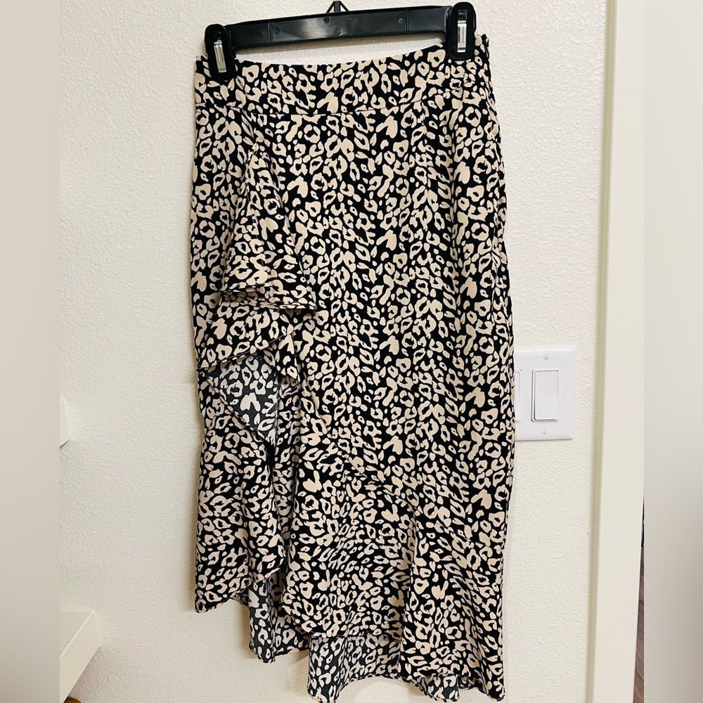 Black and Cream Wrap Midi Skirt